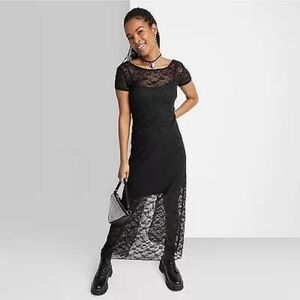 Women's Maxi Sheer Dress - Wild Fable Black Lace with Under Dress Size XL